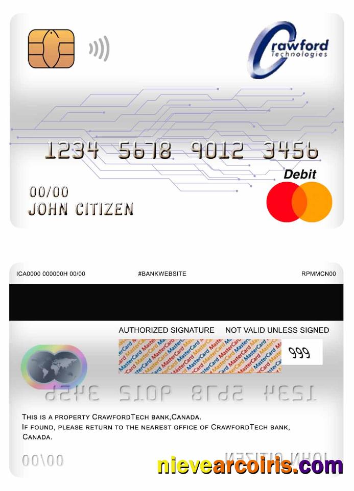 Canada Crawfordtech Bank mastercard debit card